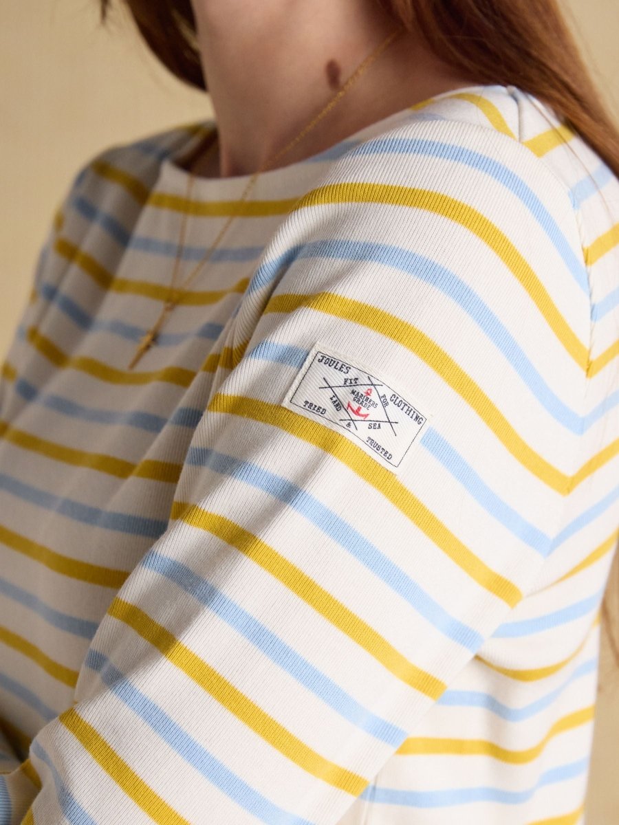 Harbour Blue & Yellow Striped Boat Neck Long Sleeve Breton Top - RUTHERFORD & Co