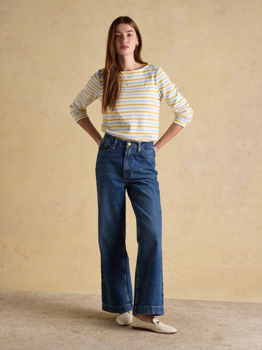 Harbour Blue & Yellow Striped Boat Neck Long Sleeve Breton Top - RUTHERFORD & Co