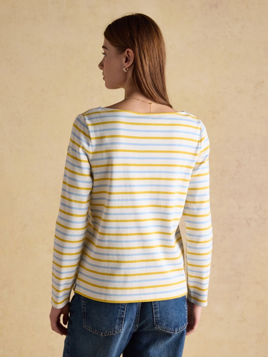 Harbour Blue & Yellow Striped Boat Neck Long Sleeve Breton Top - RUTHERFORD & Co