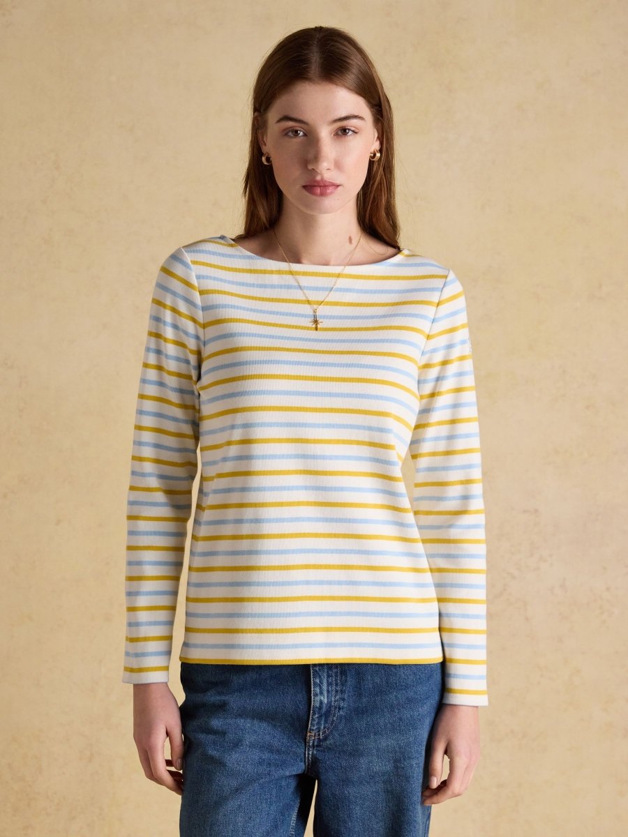 Harbour Blue & Yellow Striped Boat Neck Long Sleeve Breton Top - RUTHERFORD & Co