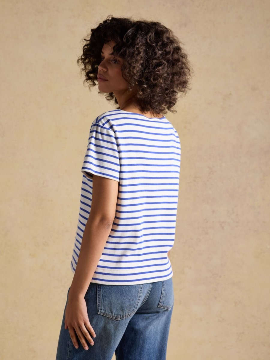 Harbour Cream & Blue Short Sleeve Striped Boat Neck Long Sleeve Breton Top - RUTHERFORD & Co