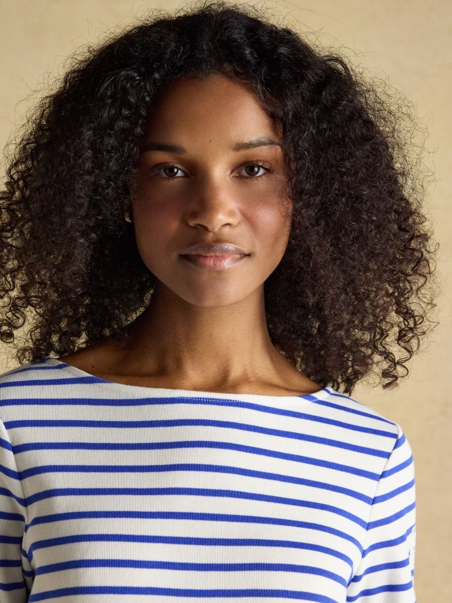 Harbour Cream & Blue Striped Boat Neck Long Sleeve Breton Top - RUTHERFORD & Co