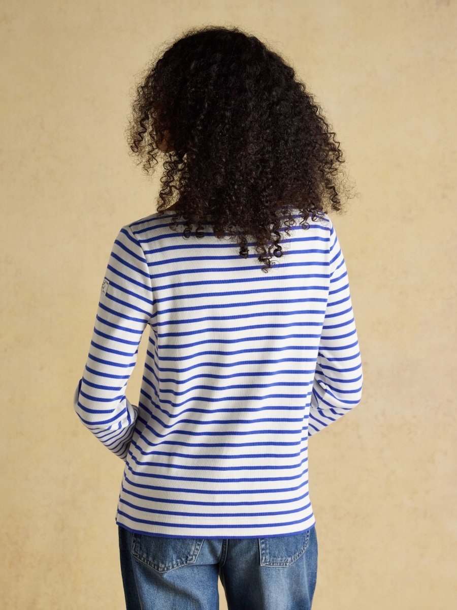 Harbour Cream & Blue Striped Boat Neck Long Sleeve Breton Top - RUTHERFORD & Co