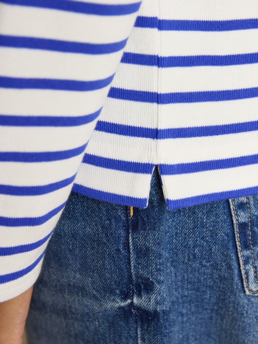Harbour Cream & Blue Striped Boat Neck Long Sleeve Breton Top - RUTHERFORD & Co