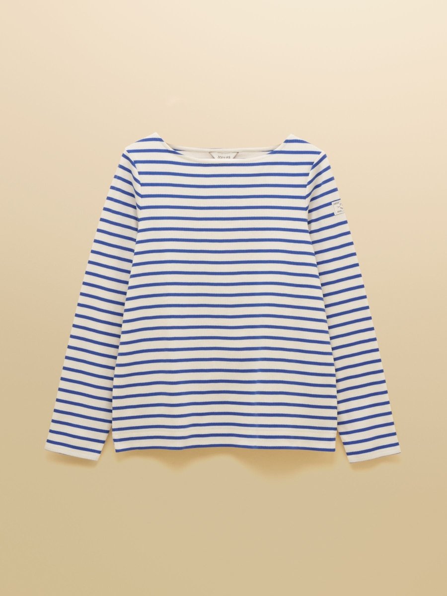 Harbour Cream & Blue Striped Boat Neck Long Sleeve Breton Top - RUTHERFORD & Co