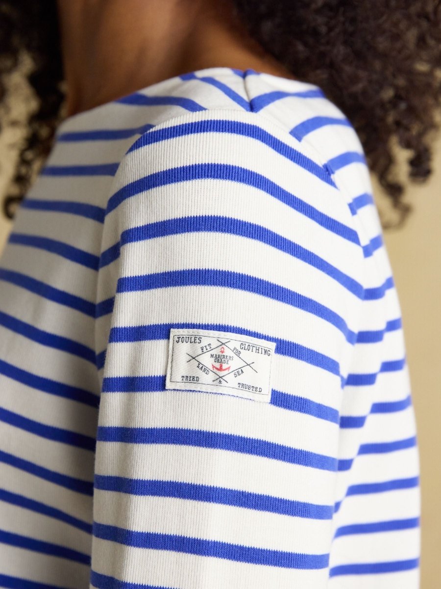 Harbour Cream & Blue Striped Boat Neck Long Sleeve Breton Top - RUTHERFORD & Co