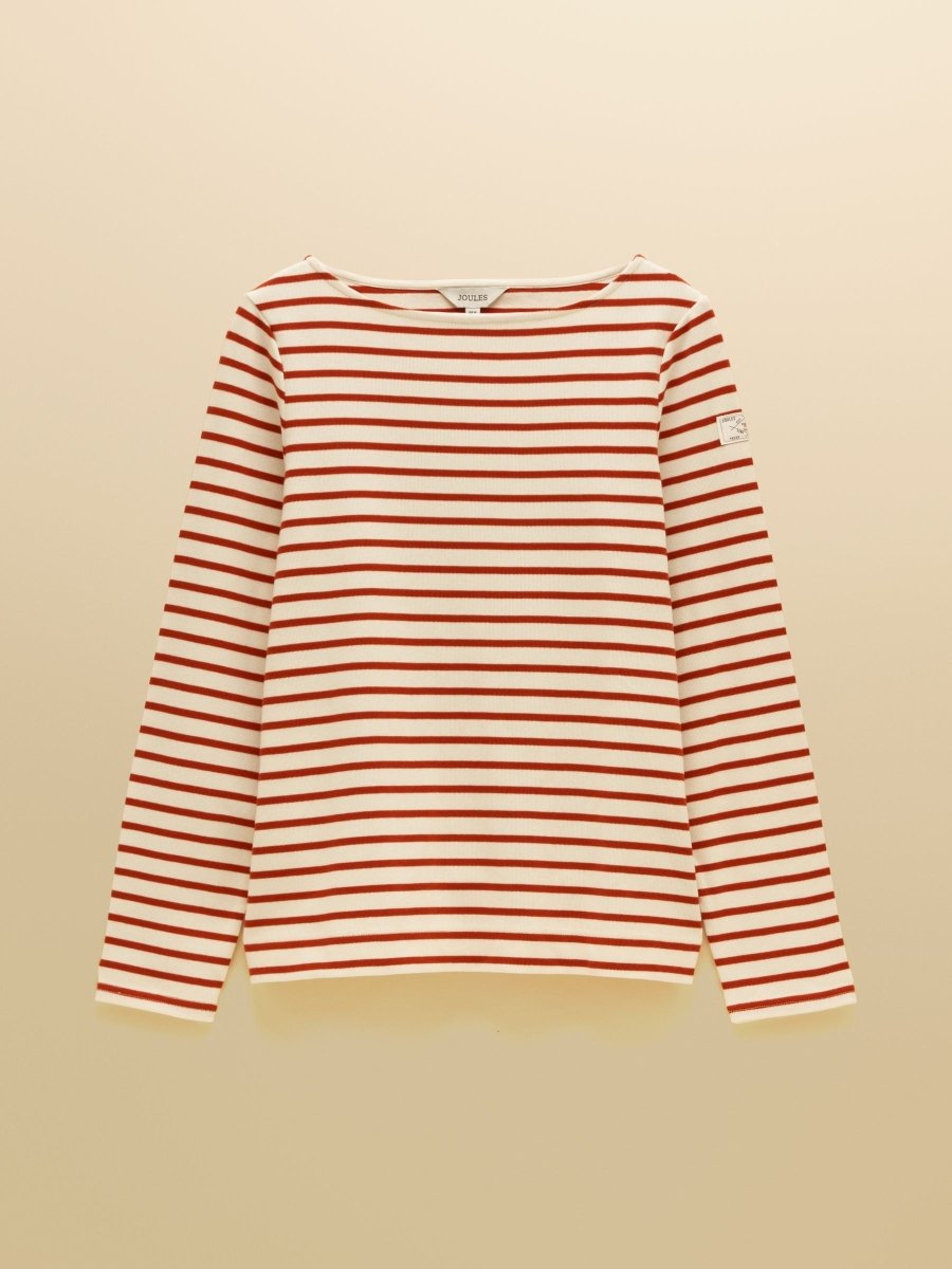 Harbour Cream & Burnt Orange Long Sleeve Striped Boat Neck Breton Top - RUTHERFORD & Co