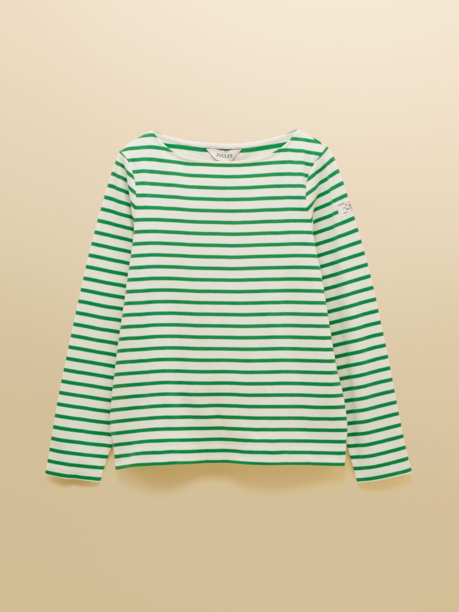 Harbour Cream & Green Striped Boat Neck Long Sleeve Breton Top - RUTHERFORD & Co