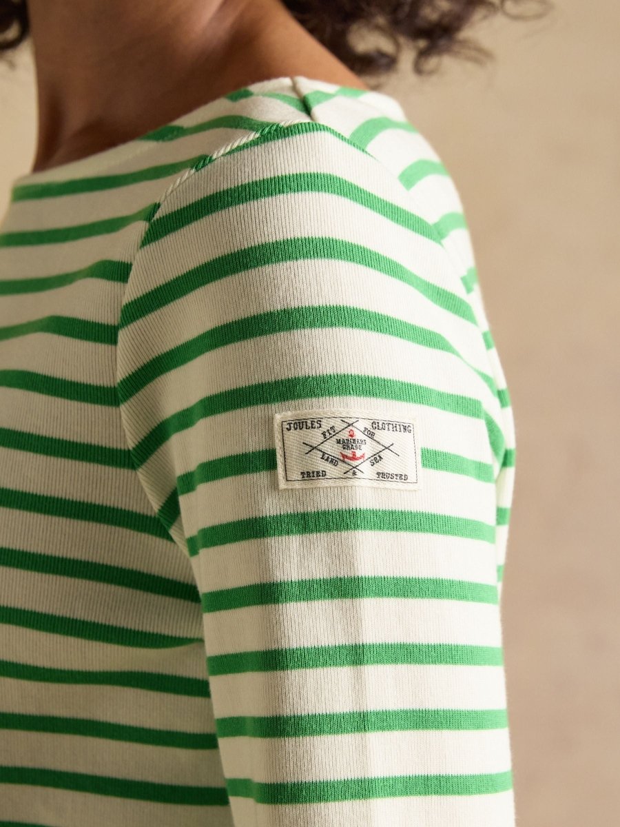 Harbour Cream & Green Striped Boat Neck Long Sleeve Breton Top - RUTHERFORD & Co