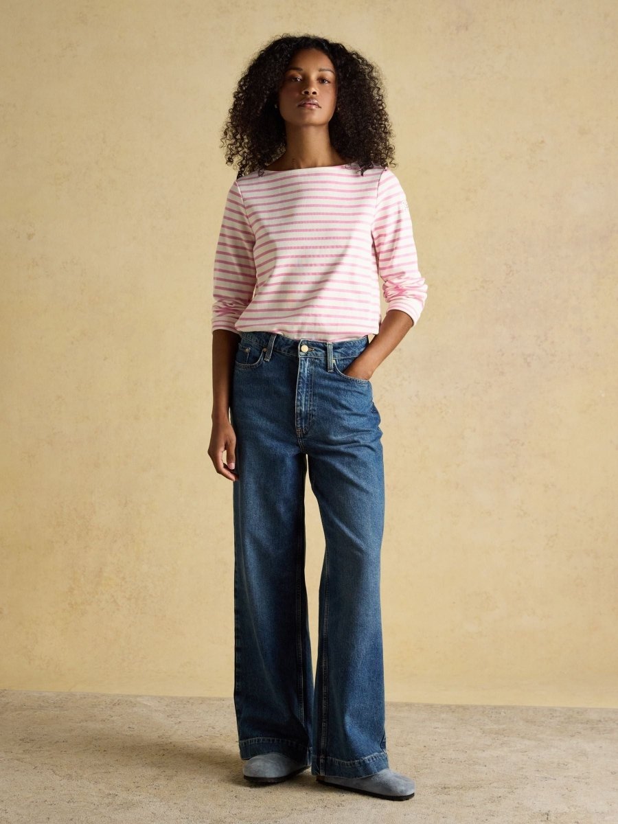 Harbour Cream & Pink Striped Boat Neck Long Sleeve Breton Top - RUTHERFORD & Co