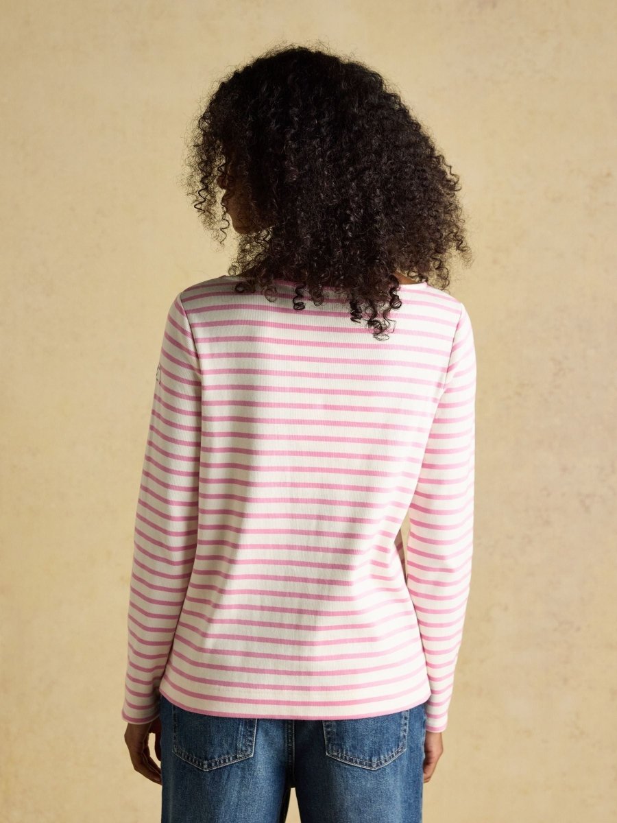 Harbour Cream & Pink Striped Boat Neck Long Sleeve Breton Top - RUTHERFORD & Co