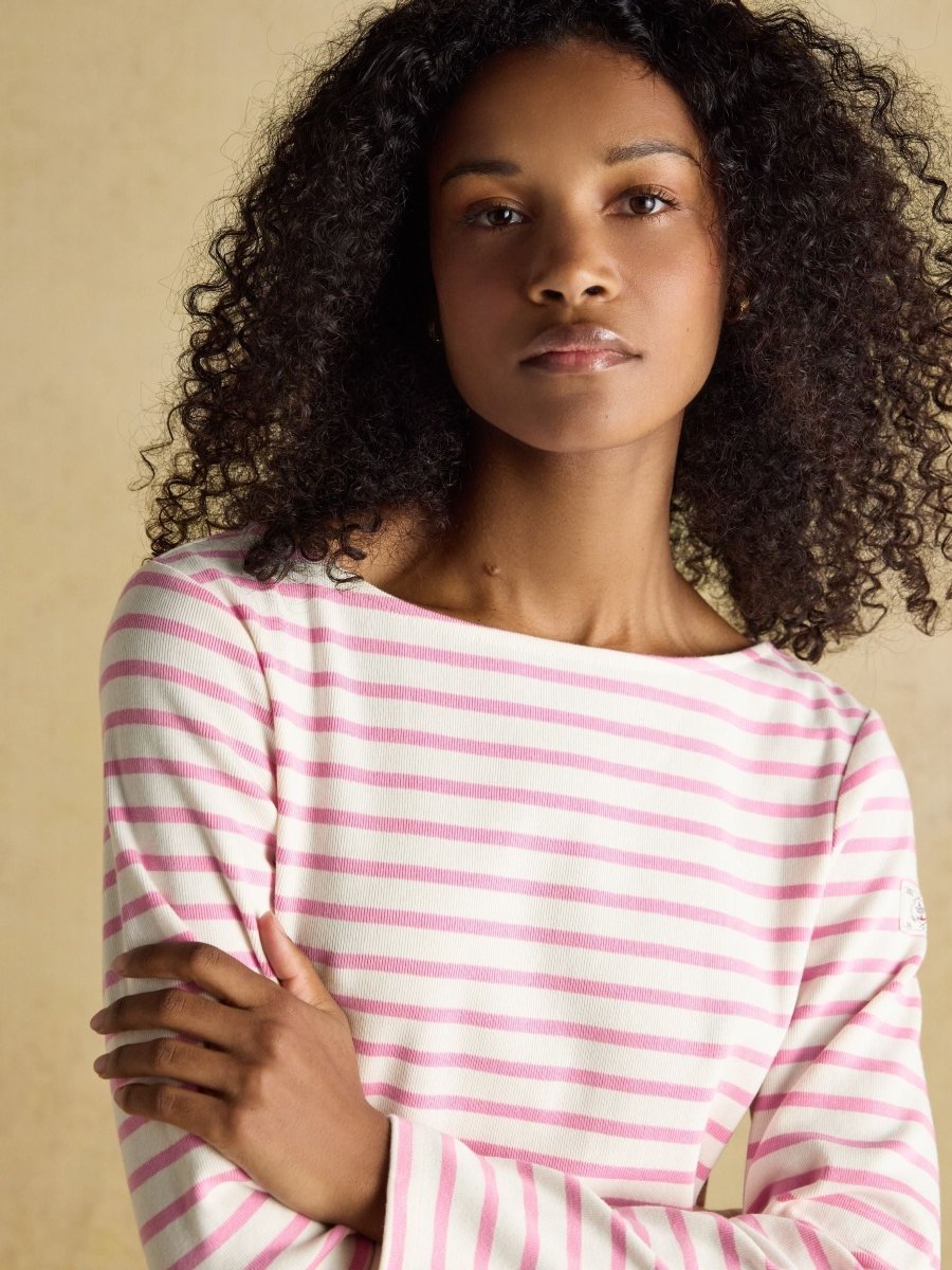 Harbour Cream & Pink Striped Boat Neck Long Sleeve Breton Top - RUTHERFORD & Co