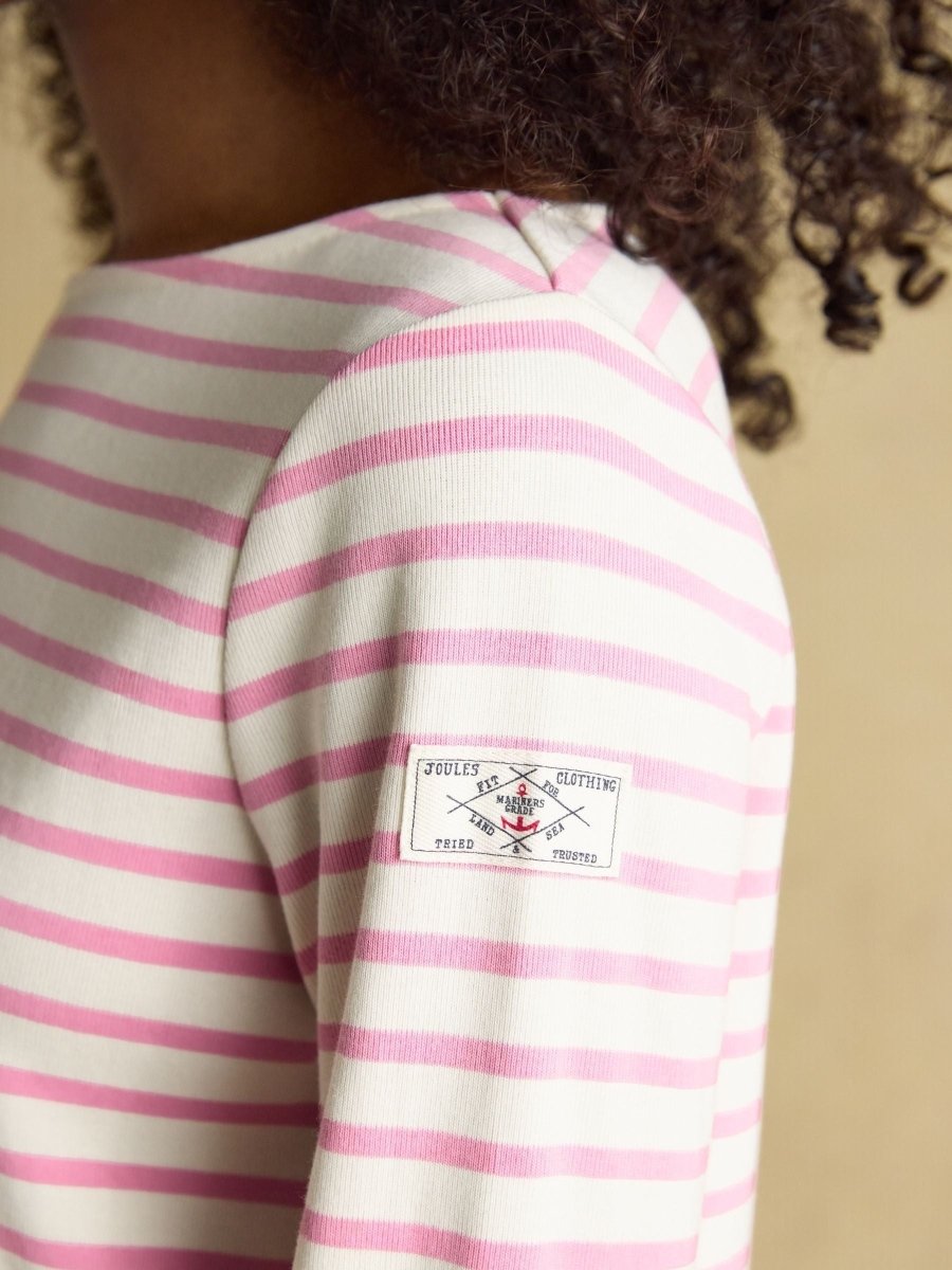 Harbour Cream & Pink Striped Boat Neck Long Sleeve Breton Top - RUTHERFORD & Co