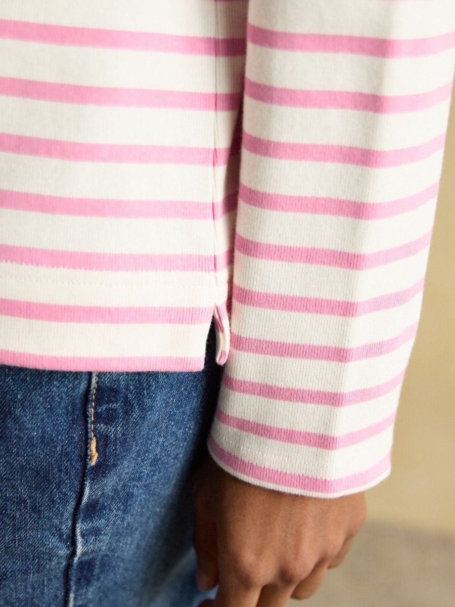 Harbour Cream & Pink Striped Boat Neck Long Sleeve Breton Top - RUTHERFORD & Co