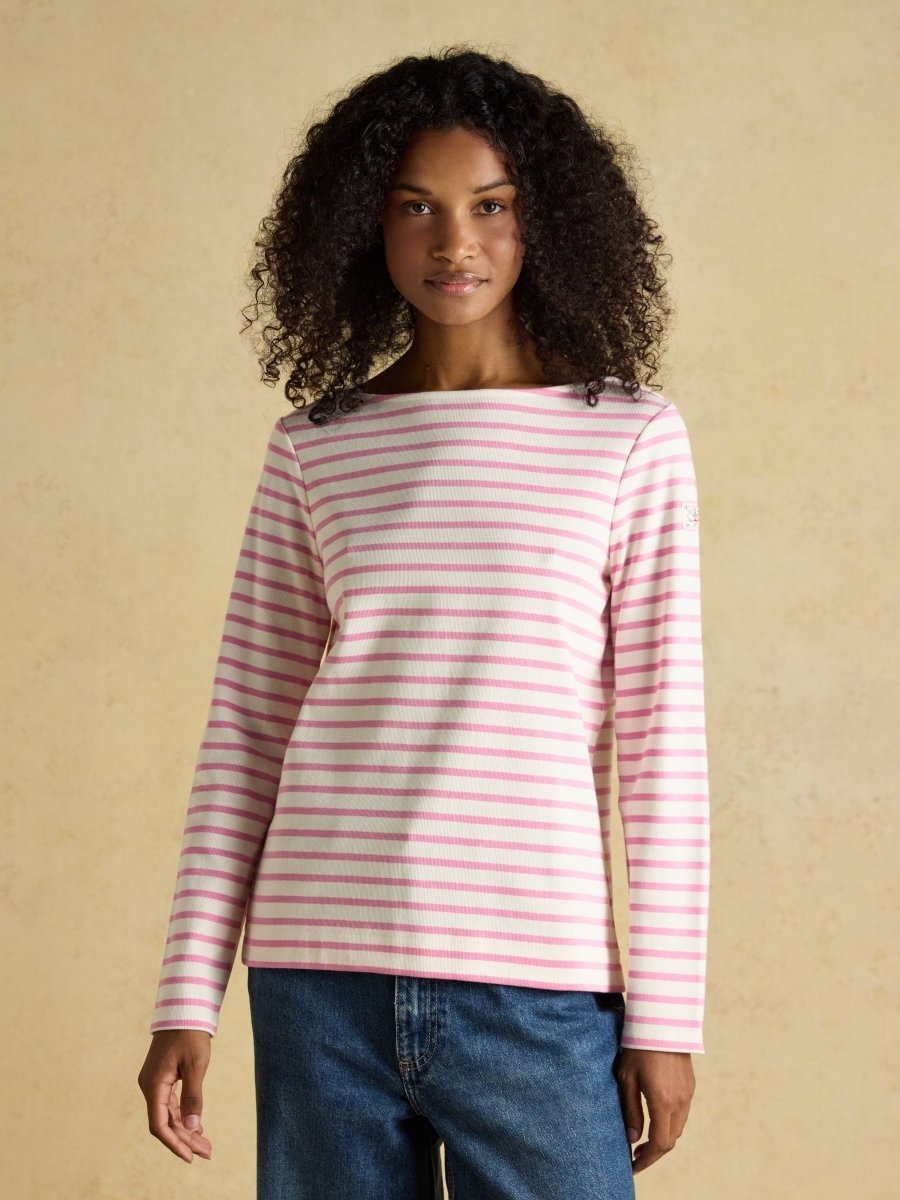 Harbour Cream & Pink Striped Boat Neck Long Sleeve Breton Top - RUTHERFORD & Co