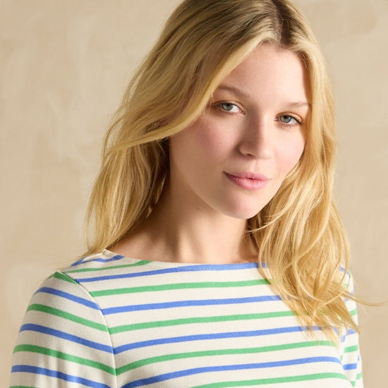 Harbour Green Blue Striped Boat Neck Breton Top - RUTHERFORD & Co