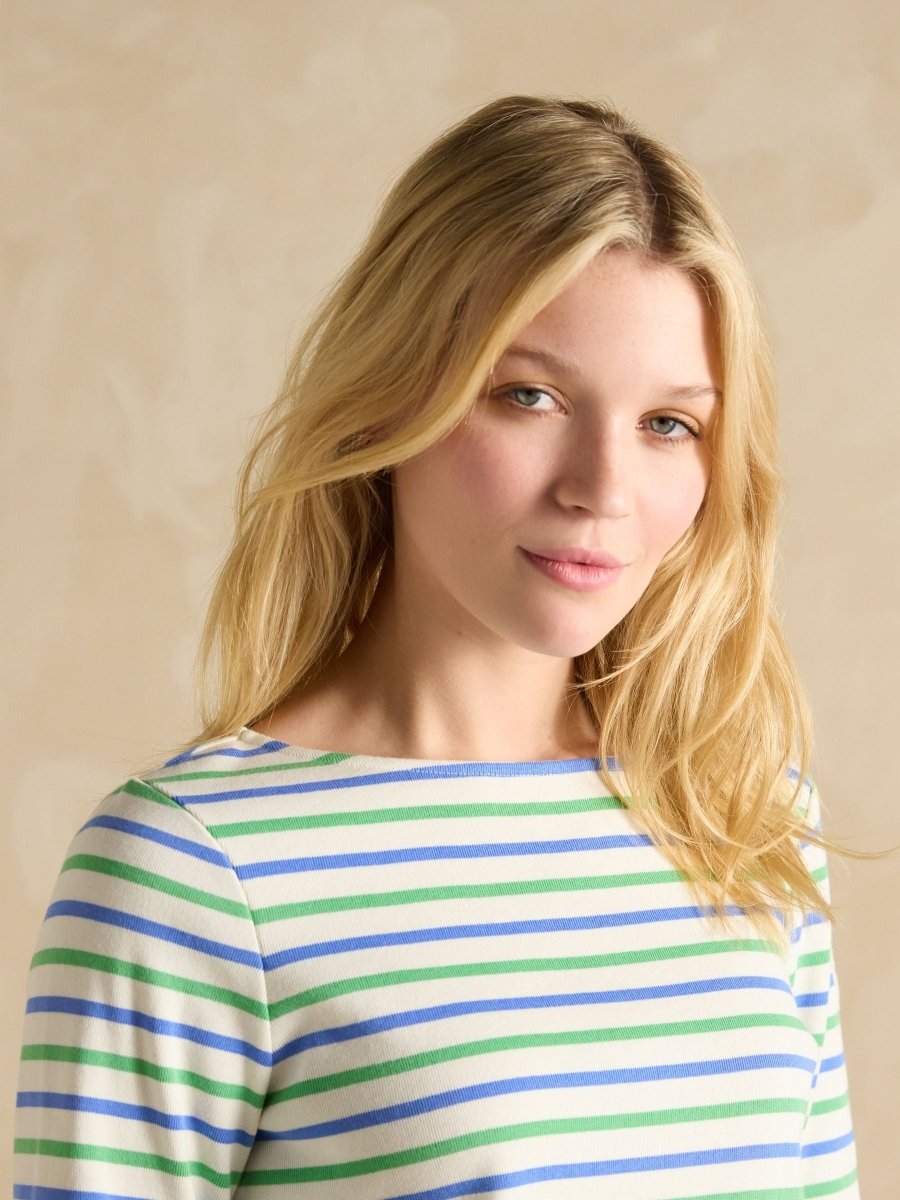 Harbour Green Blue Striped Boat Neck Breton Top - RUTHERFORD & Co
