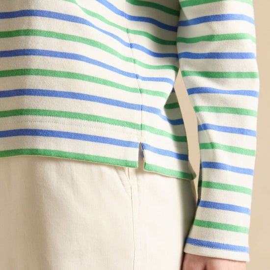 Harbour Green Blue Striped Boat Neck Breton Top - RUTHERFORD & Co