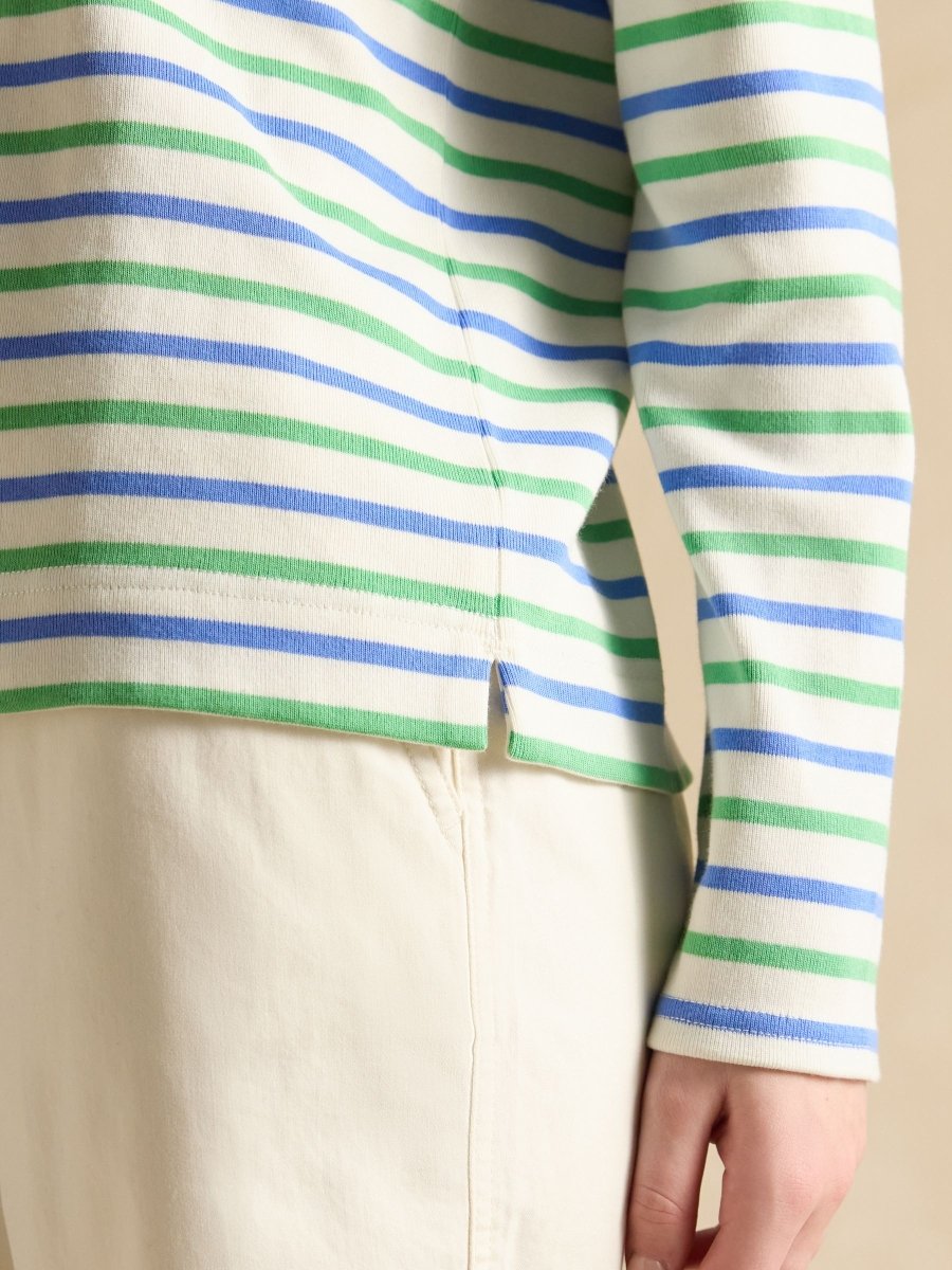 Harbour Green Blue Striped Boat Neck Breton Top - RUTHERFORD & Co