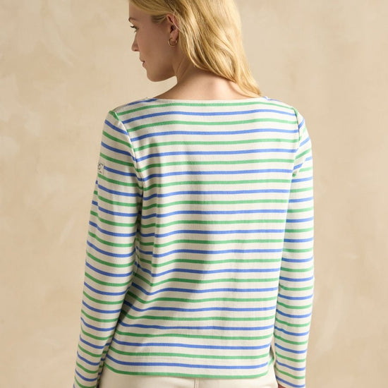 Harbour Green Blue Striped Boat Neck Breton Top - RUTHERFORD & Co