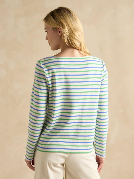 Harbour Green Blue Striped Boat Neck Breton Top - RUTHERFORD & Co