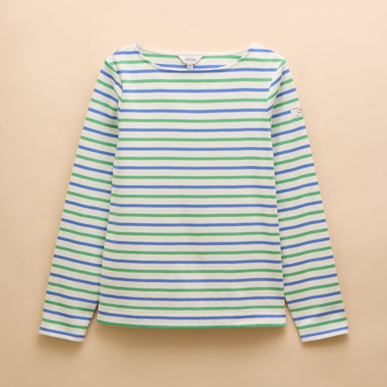 Harbour Green Blue Striped Boat Neck Breton Top - RUTHERFORD & Co