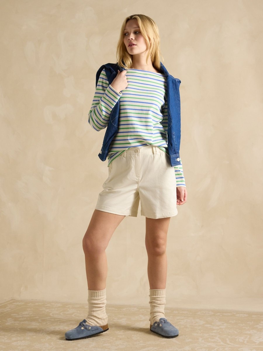 Harbour Green Blue Striped Boat Neck Breton Top - RUTHERFORD & Co