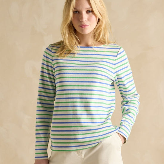 Harbour Green Blue Striped Boat Neck Breton Top - RUTHERFORD & Co