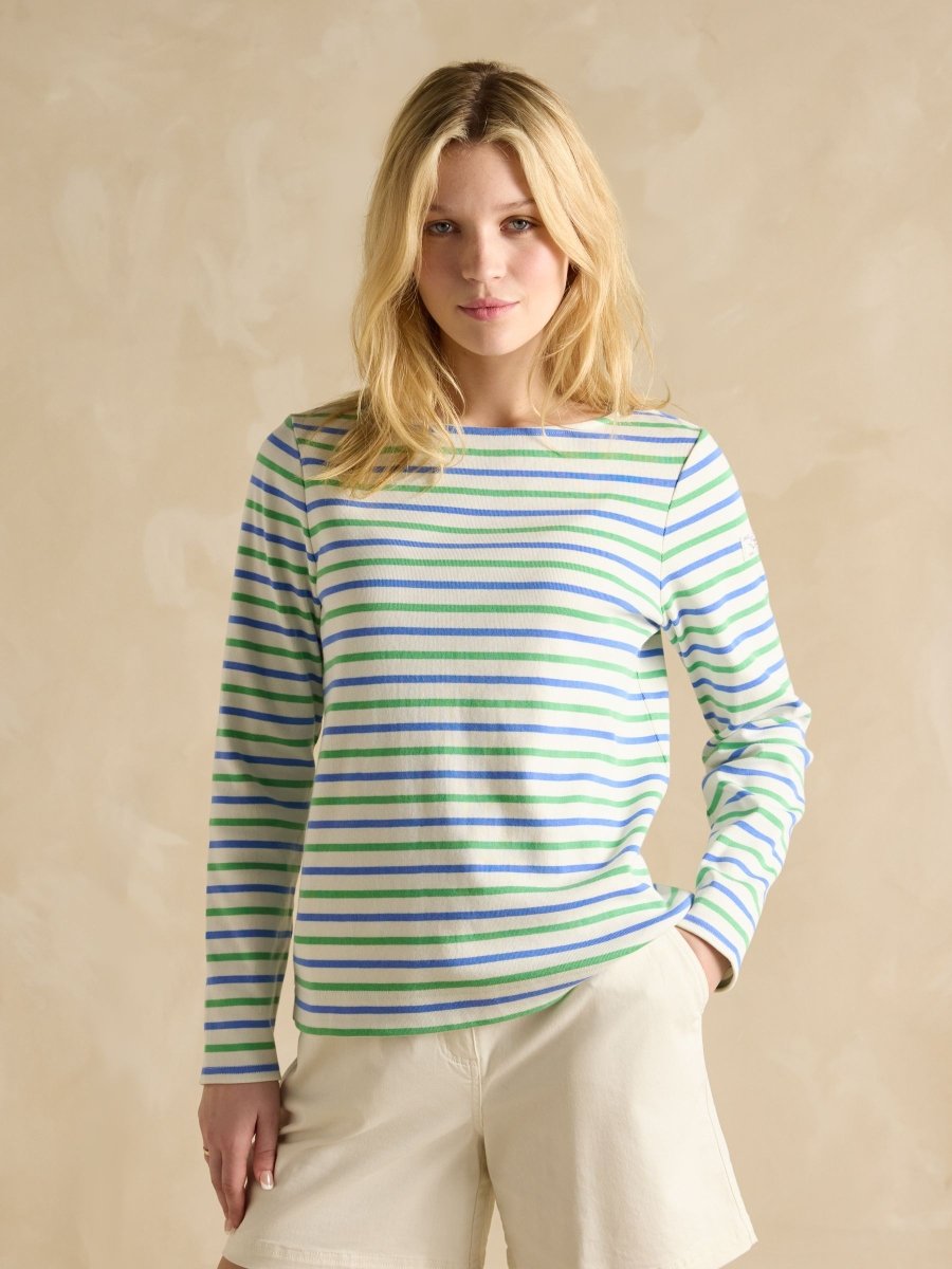 Harbour Green Blue Striped Boat Neck Breton Top - RUTHERFORD & Co