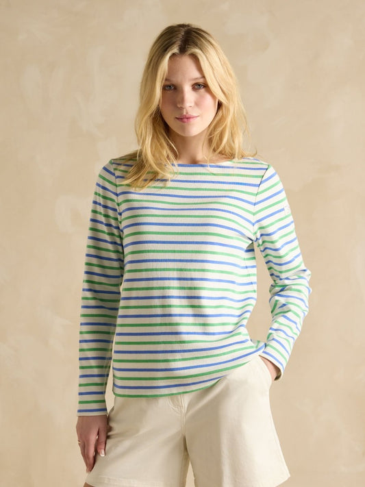 Harbour Green Blue Striped Boat Neck Breton Top - RUTHERFORD & Co