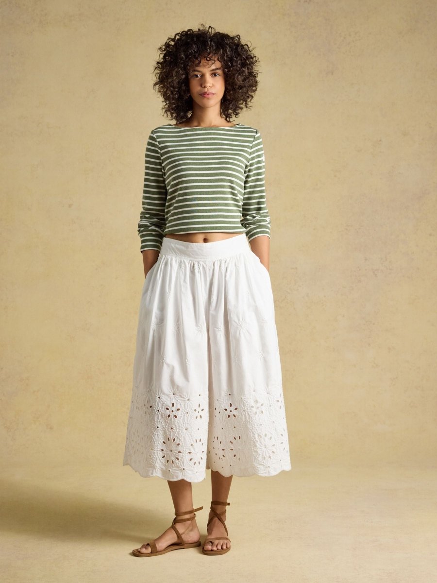 Harbour Khaki Marl & Cream Stripe Long Sleeve Striped Boat Neck Breton Top - RUTHERFORD & Co