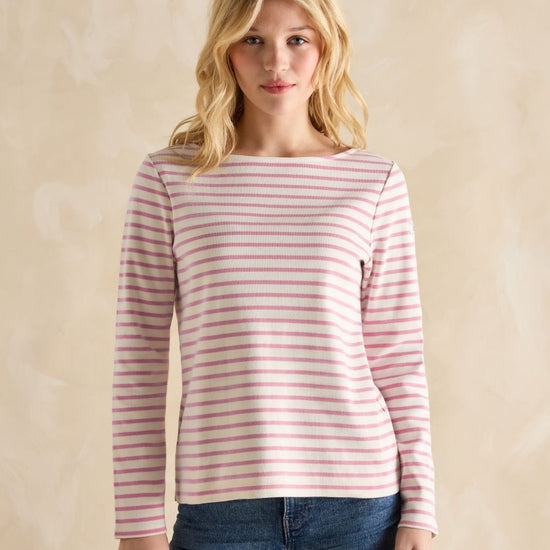 Harbour Lilac/White Boat Neck Breton Top - RUTHERFORD & Co
