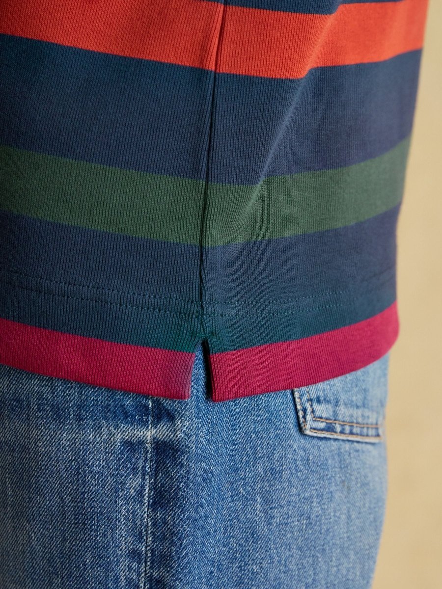 Harbour Navy Boat Neck 100% Cotton Breton Top - RUTHERFORD & Co