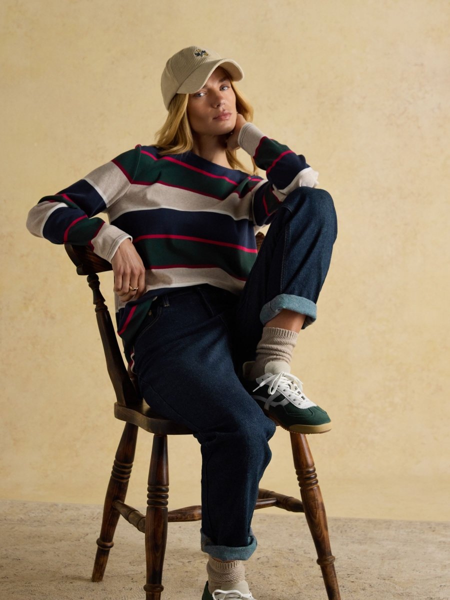 Harbour Navy & Green Boat Neck 100% Cotton Breton Top - RUTHERFORD & Co