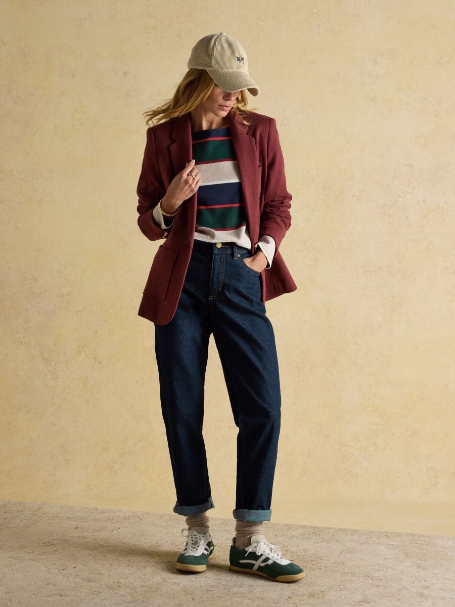 Harbour Navy & Green Boat Neck 100% Cotton Breton Top - RUTHERFORD & Co