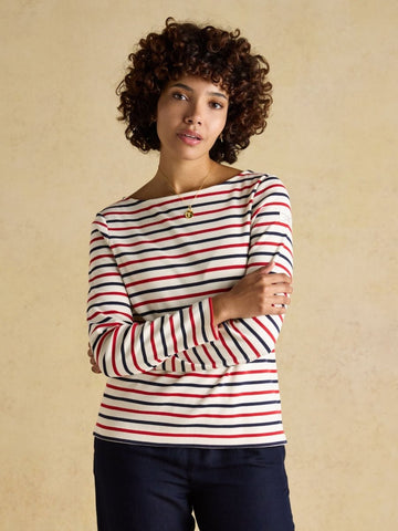 Harbour Navy & Red Striped Boat Neck Long Sleeve Breton Top - RUTHERFORD & Co
