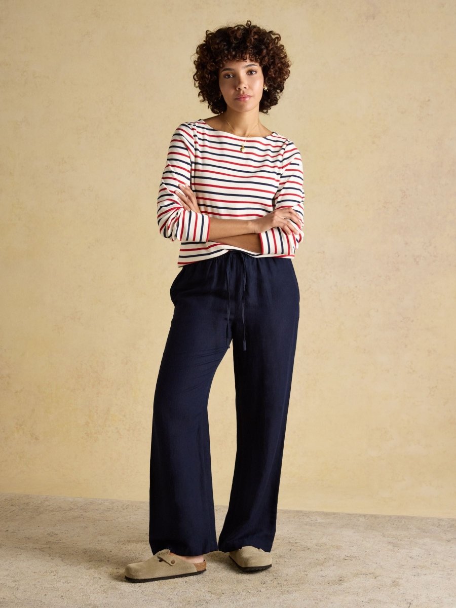 Harbour Navy & Red Striped Boat Neck Long Sleeve Breton Top - RUTHERFORD & Co