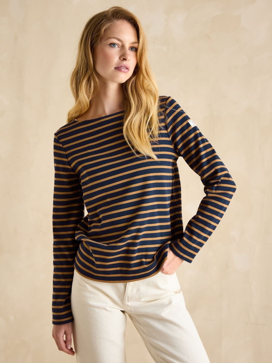 Harbour Navy & Tan Boat Neck Breton Top - RUTHERFORD & Co