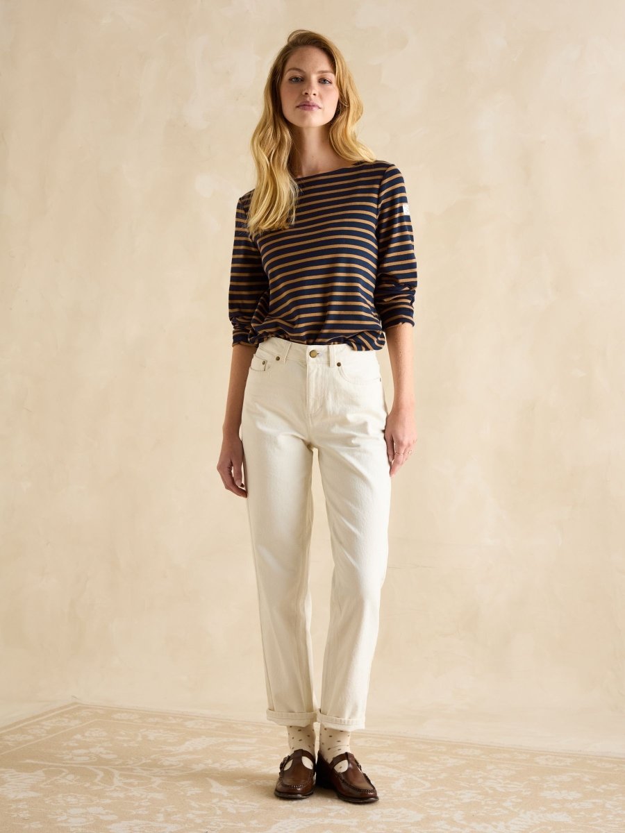 Harbour Navy & Tan Boat Neck Breton Top - RUTHERFORD & Co