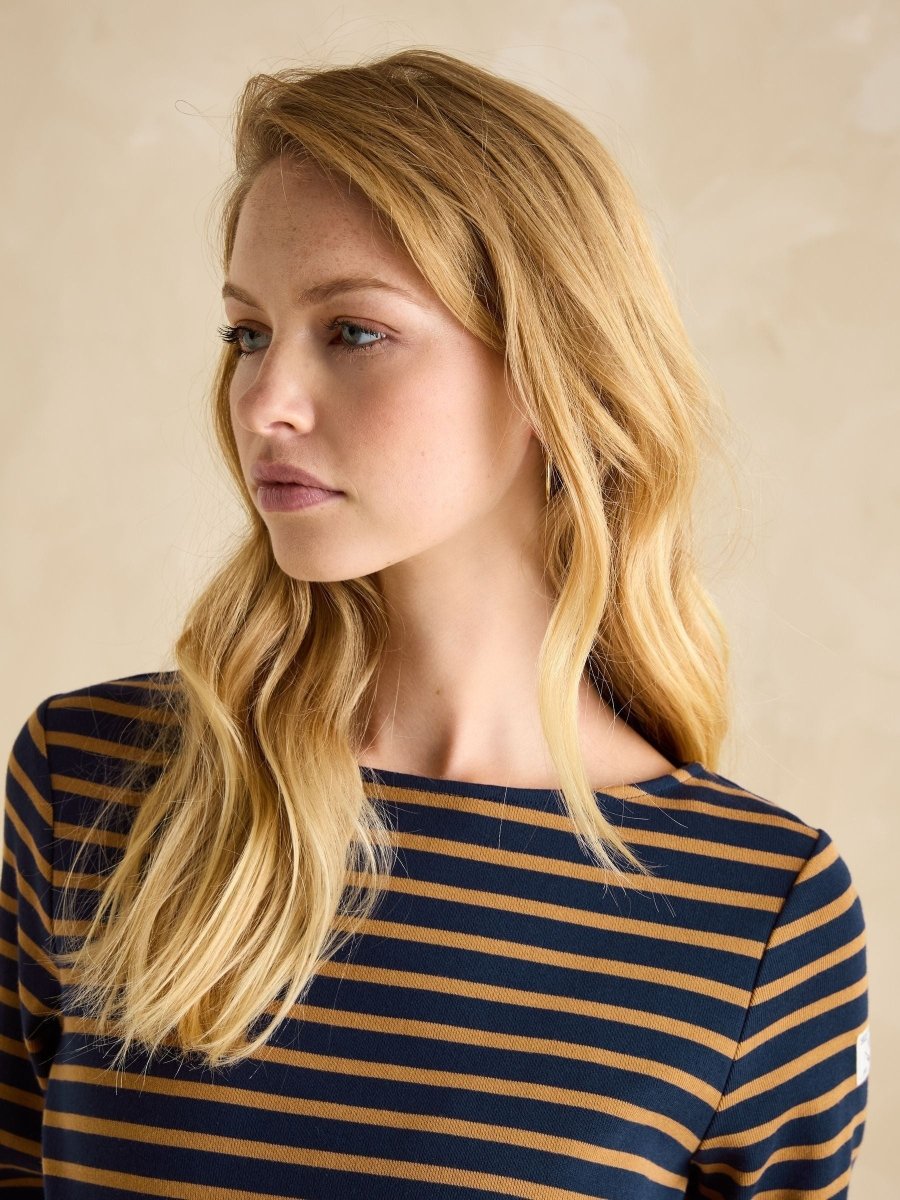 Harbour Navy & Tan Boat Neck Breton Top - RUTHERFORD & Co
