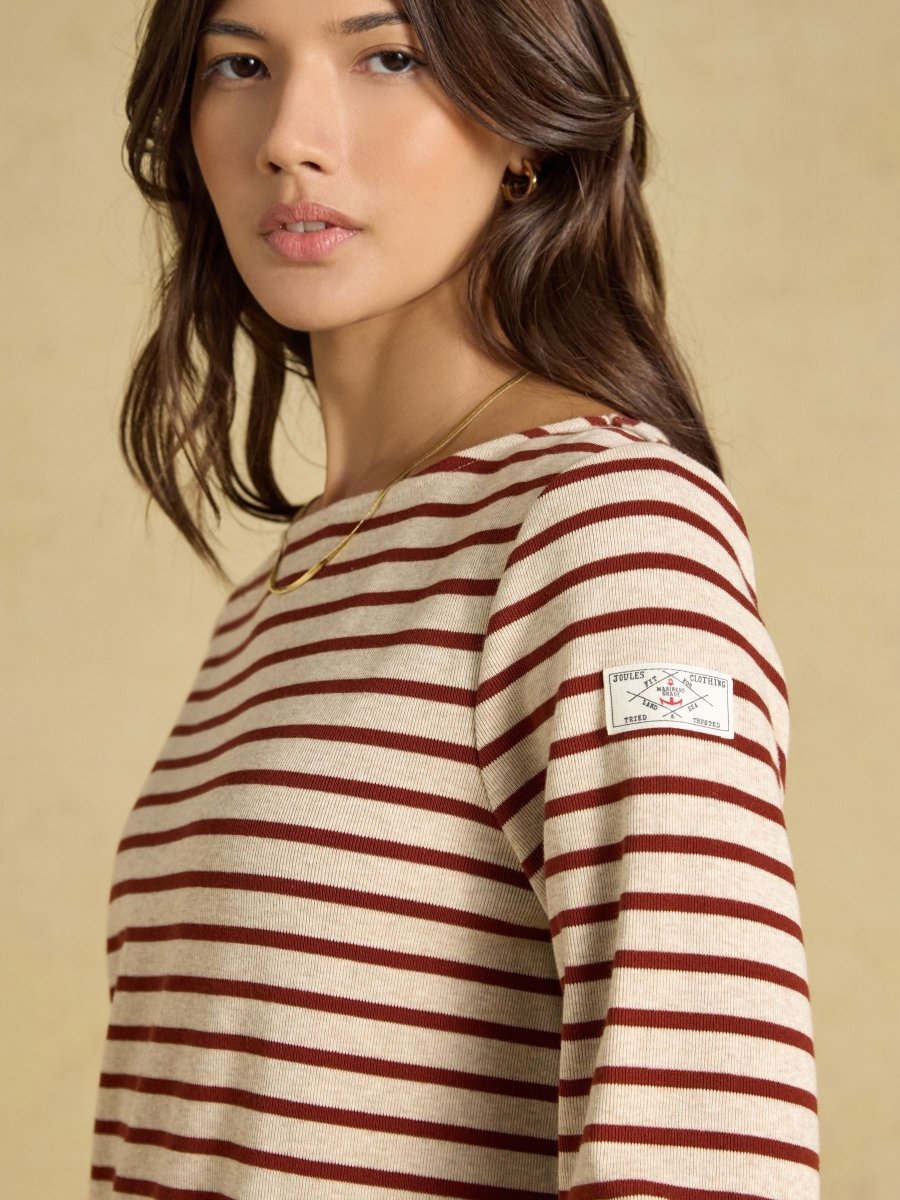 Harbour Oat Marl & Russet Long Sleeve Striped Boat Neck Breton Top - RUTHERFORD & Co