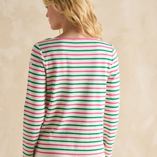 Harbour Pink & Green Striped Boat Neck Breton Top - RUTHERFORD & Co