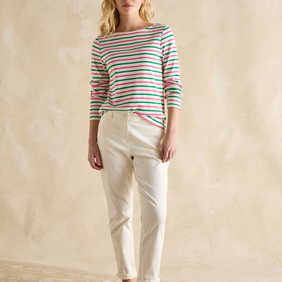 Harbour Pink & Green Striped Boat Neck Breton Top - RUTHERFORD & Co