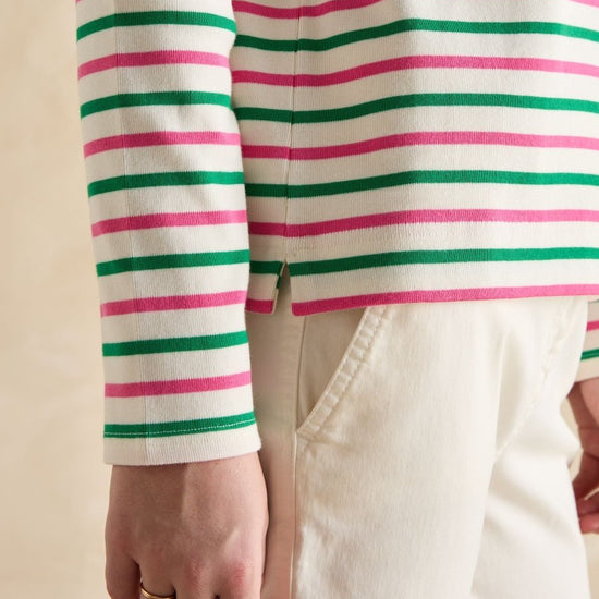 Harbour Pink & Green Striped Boat Neck Breton Top - RUTHERFORD & Co