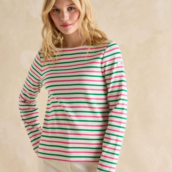Harbour Pink & Green Striped Boat Neck Breton Top - RUTHERFORD & Co