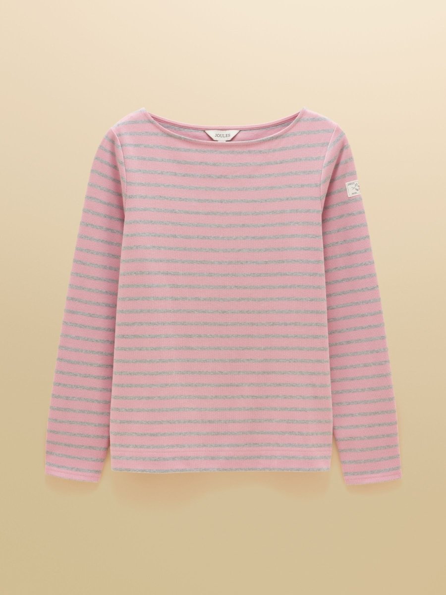 Harbour Pink & Grey Marl Long Sleeve Striped Boat Neck Breton Top - RUTHERFORD & Co