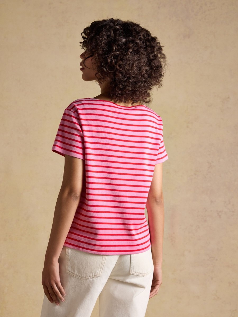 Harbour Pink Red Short Sleeve Boat Neck Breton Top - RUTHERFORD & Co