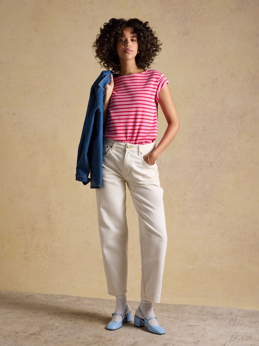Harbour Pink Red Short Sleeve Boat Neck Breton Top - RUTHERFORD & Co