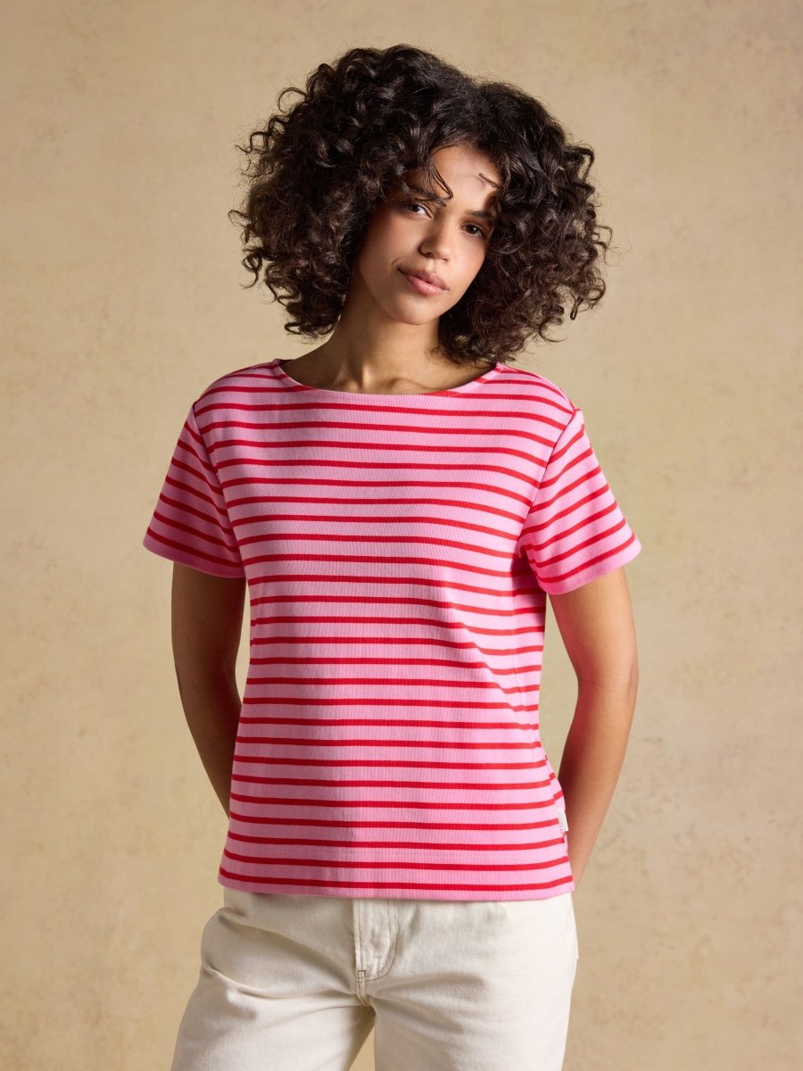 Harbour Pink Red Short Sleeve Boat Neck Breton Top - RUTHERFORD & Co