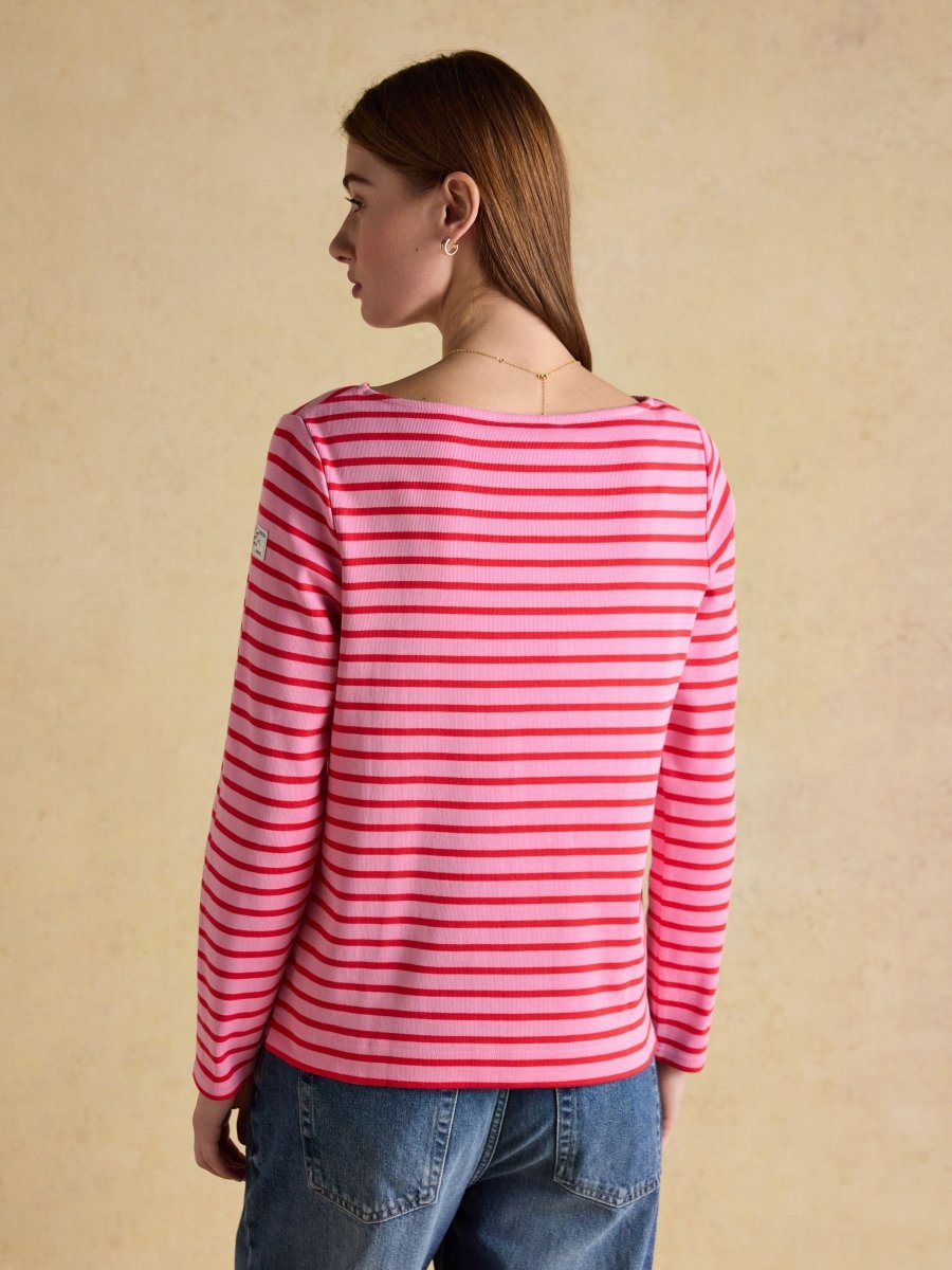 Harbour Pink & Red Striped Boat Neck Long Sleeve Breton Top - RUTHERFORD & Co